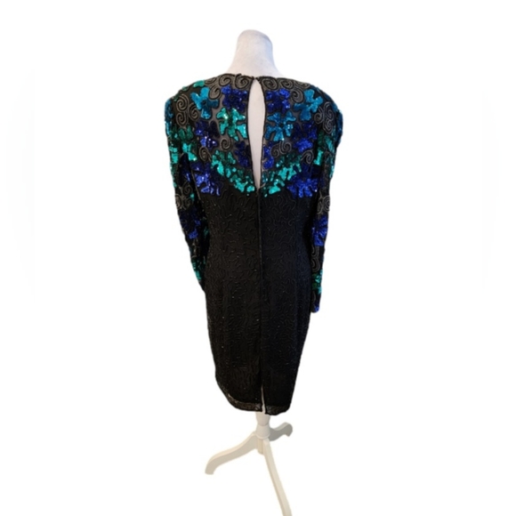 COPY - Vintage Rare Find Sequins and Beaded Black Dress with Beautiful Blue Seq… - Picture 8 of 11